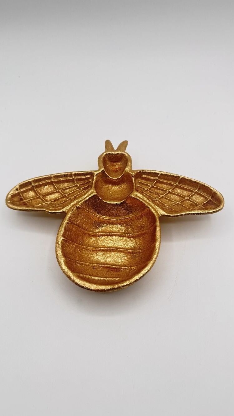 Metallic Gold Bee Shaped Decorative Cast Iron Trinket Dish